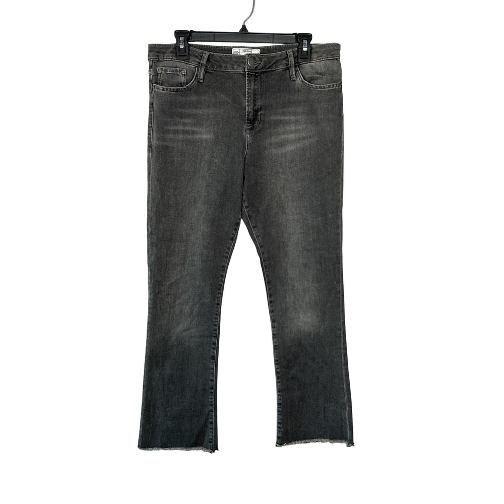 Free People Faded Black Raw Hem Cropped Flare Jeans Size 32 61855-16515125